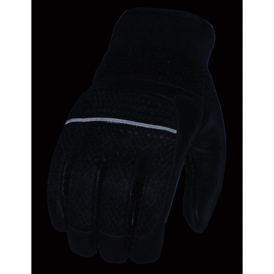 Milwaukee Leather MG7503 Men's Black Leather  i-Touch Screen Compatible Mesh Racing Motorcycle Hand Gloves W/ Reflector
