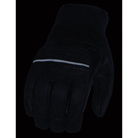 Milwaukee Leather MG7503 Men's Black Leather  i-Touch Screen Compatible Mesh Racing Motorcycle Hand Gloves W/ Reflector