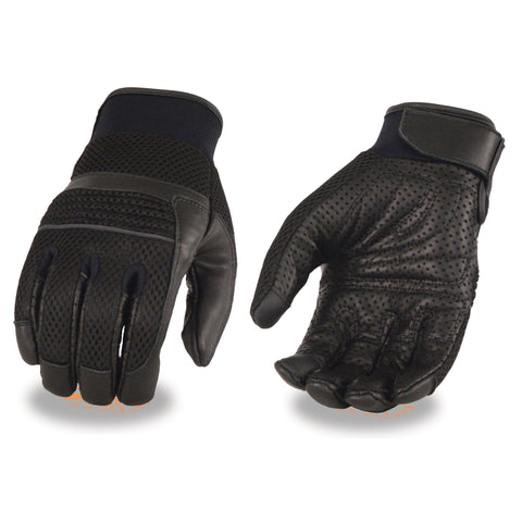 Milwaukee Leather MG7503 Men's 'Touch Screen Fingers' Black Leather and Mesh Racing Gloves - Milwaukee Leather Mens Leather Gloves