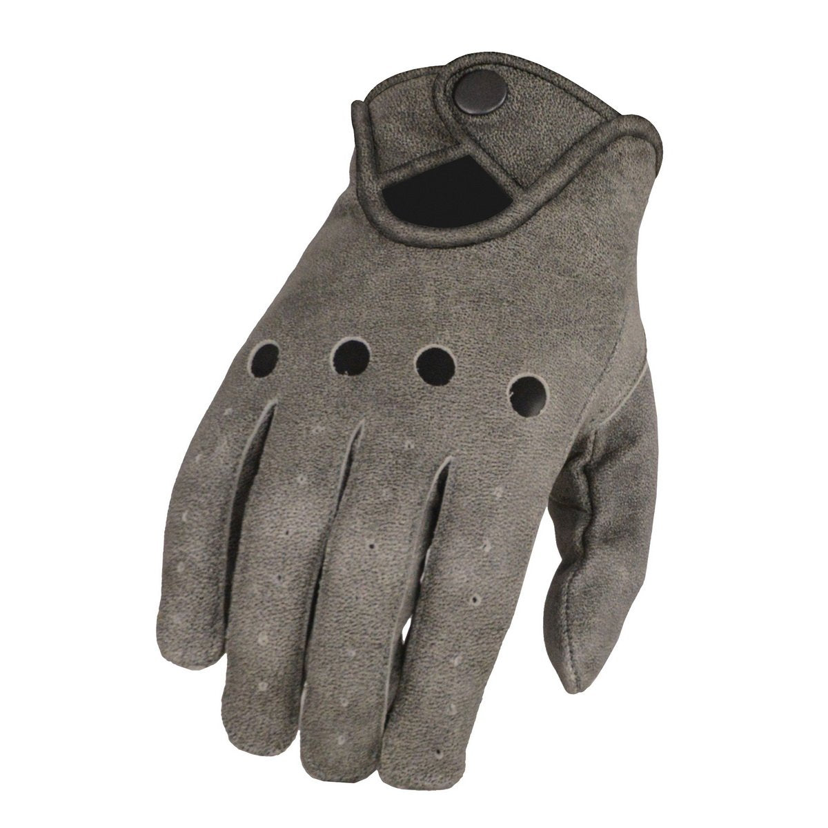 Milwaukee Leather MG7507 Men's Grey Perforated Leather Full Finger Motorcycle Hand Gloves W/ Breathable ‘Open Knuckle’