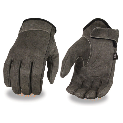 Milwaukee Leather MG7511 Men's 'Gel Palm' Distressed Gray Leather Gloves - Milwaukee Leather Mens Leather Gloves