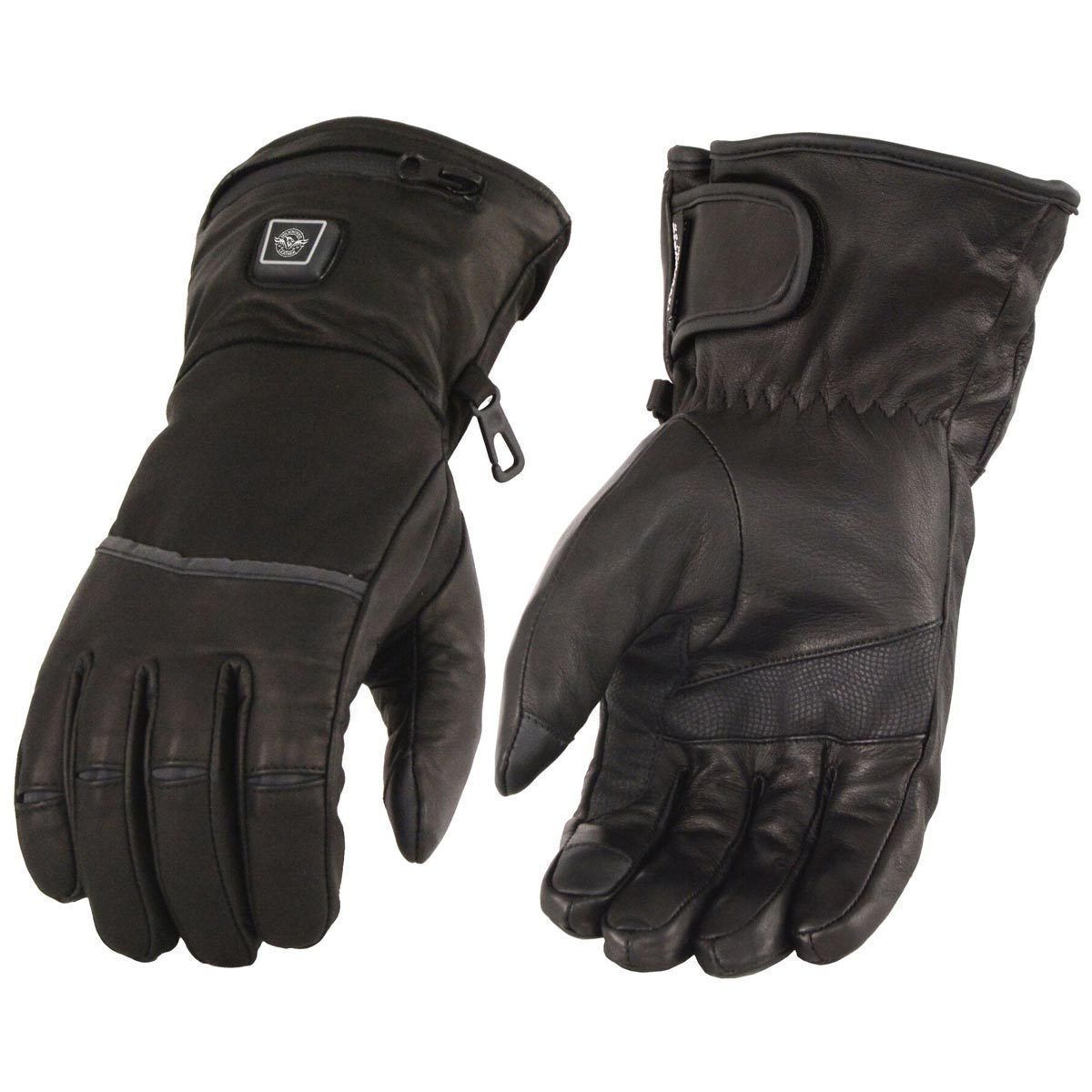 Milwaukee Leather MG7713SET Women's Black 'Heated' Leather Waterproof Gauntlet Gloves with i-Touch (Battery Pack Included) - Milwaukee Leather Womens Heated Leather Gloves