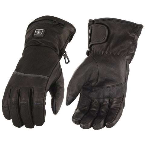 Milwaukee Leather MG7513SET Men's Black 'Heated' Leather Gauntlet Waterproof Gloves with i-Touch (Battery Pack Included) - Milwaukee Leather Mens Heated Gloves