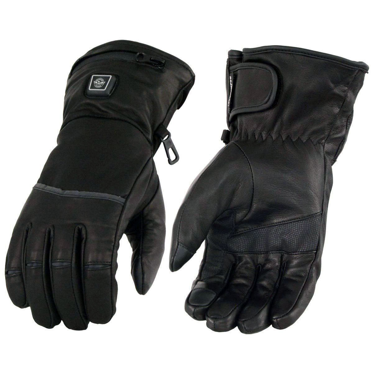 Milwaukee Leather MG7713SET Women's Black 'Heated' Leather Waterproof Gauntlet Gloves with i-Touch Screen (Battery Pack Included)