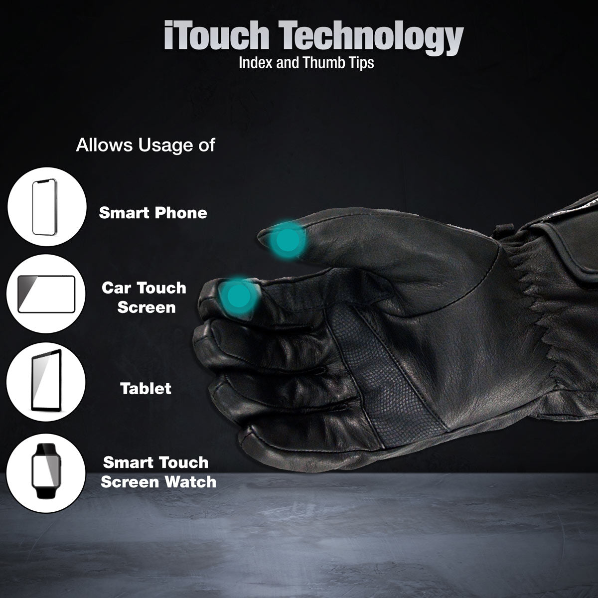 Milwaukee Leather MG7713SET Women's Black 'Heated' Leather Waterproof Gauntlet Gloves with i-Touch Screen (Battery Pack Included)