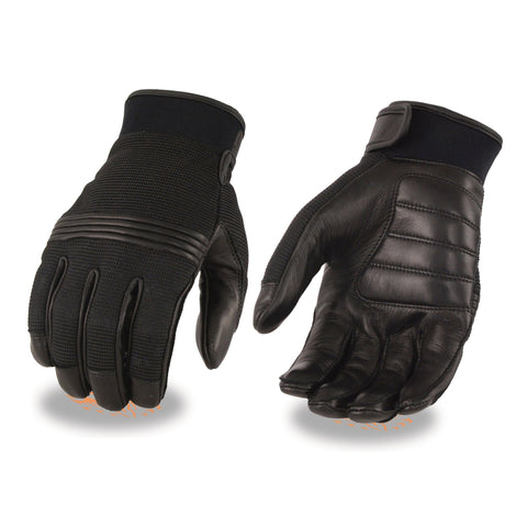 Milwaukee Leather MG7517 Men's Leather and  Mesh Perforated Gloves with Gel Palm and Flex Knuckles - Milwaukee Leather Mens Leather Gloves