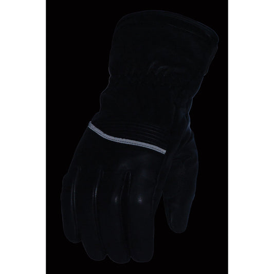 Milwaukee Leather MG7551 Men's 'Touch Screen Fingers' Waterproof Black Leather Gauntlet Gloves with Flex Knuckles and Reflective Trim - Milwaukee Leather Mens Leather Gloves