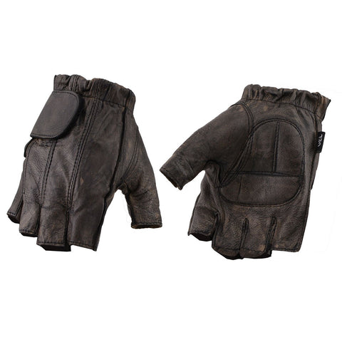 Milwaukee Leather MG7561 Men's Brown Leather Gel Padded Palm Fingerless Motorcycle Hand Gloves Made W/ ‘Naked Leather’