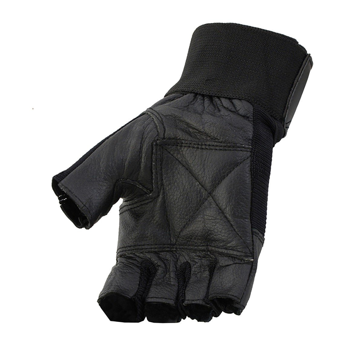 Milwaukee Leather MG7562 Men's Black Leather and Spandex Gel Padded Palm Fingerless Motorcycle Hand Gloves W/ Mesh Material