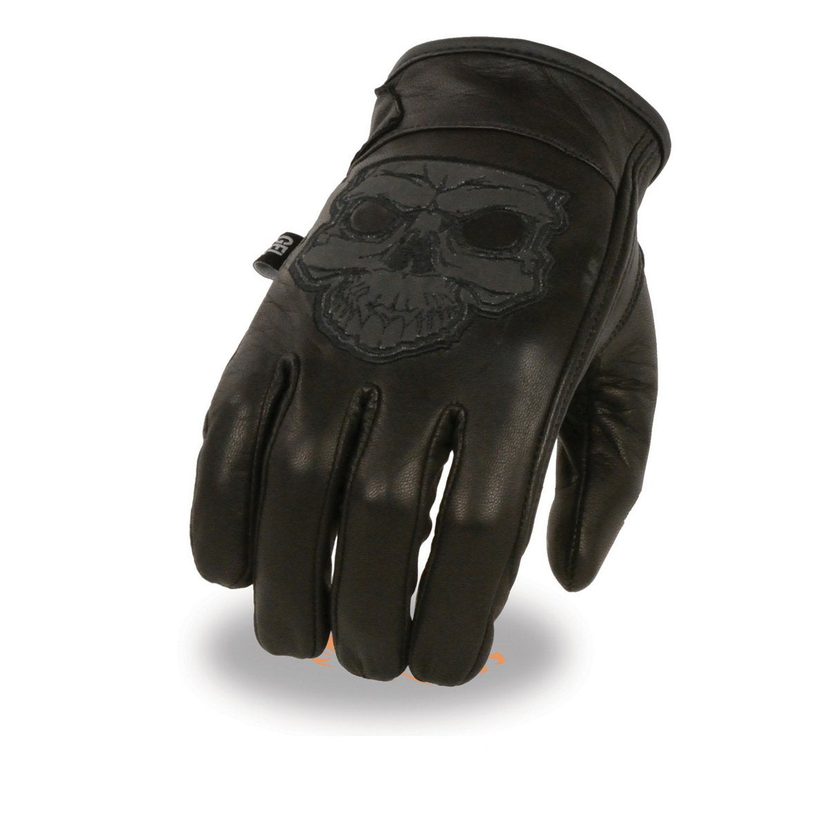 Milwaukee Leather Men's Black Leather ‘Reflective Skull’ Motorcycle Hand Gloves W/Gel Padded Palm MG7570