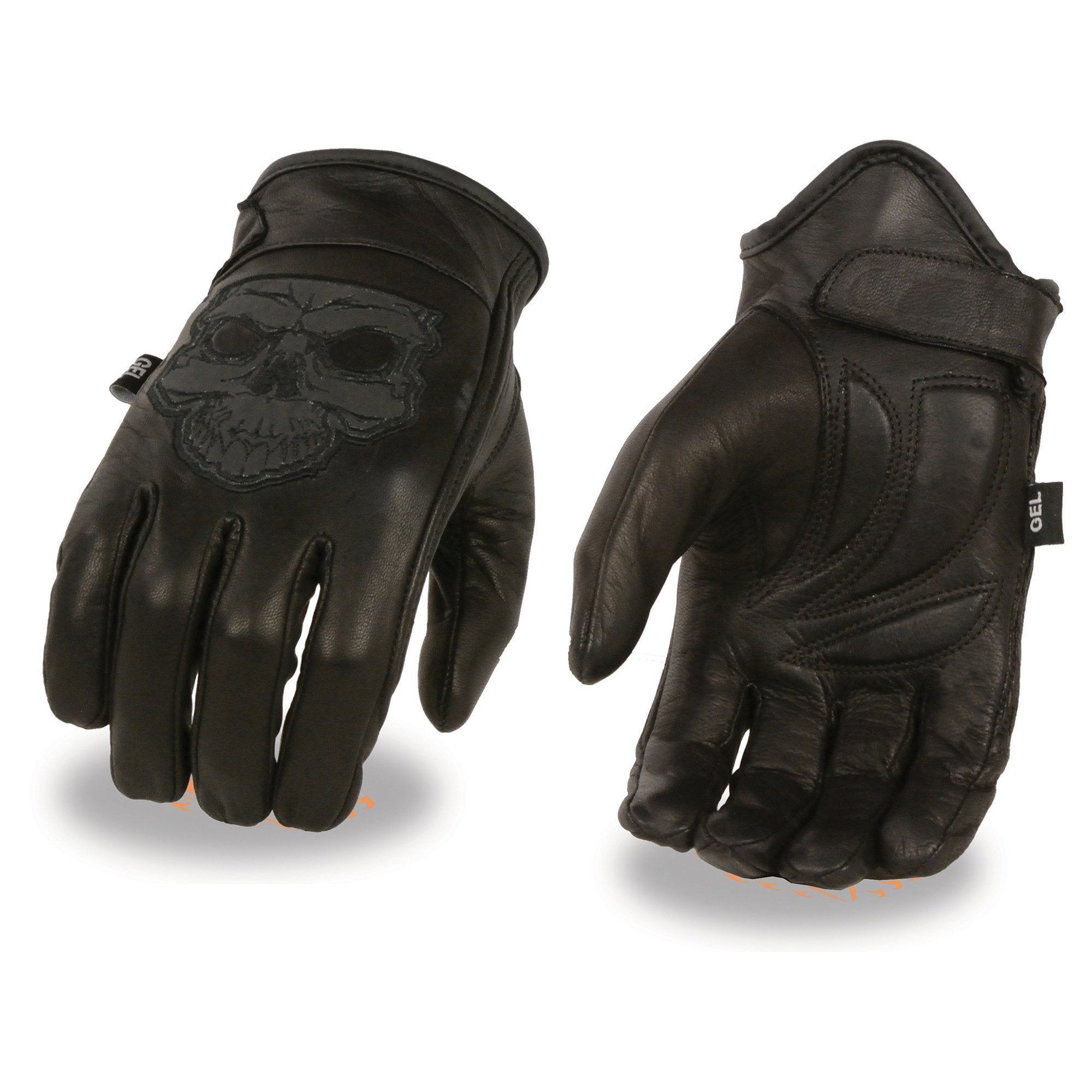 Milwaukee Leather MG7570 Mens Reflective Skull Premium Leather Short Wrist Gel Palm Driving Gloves - Milwaukee Leather Mens Leather Gloves
