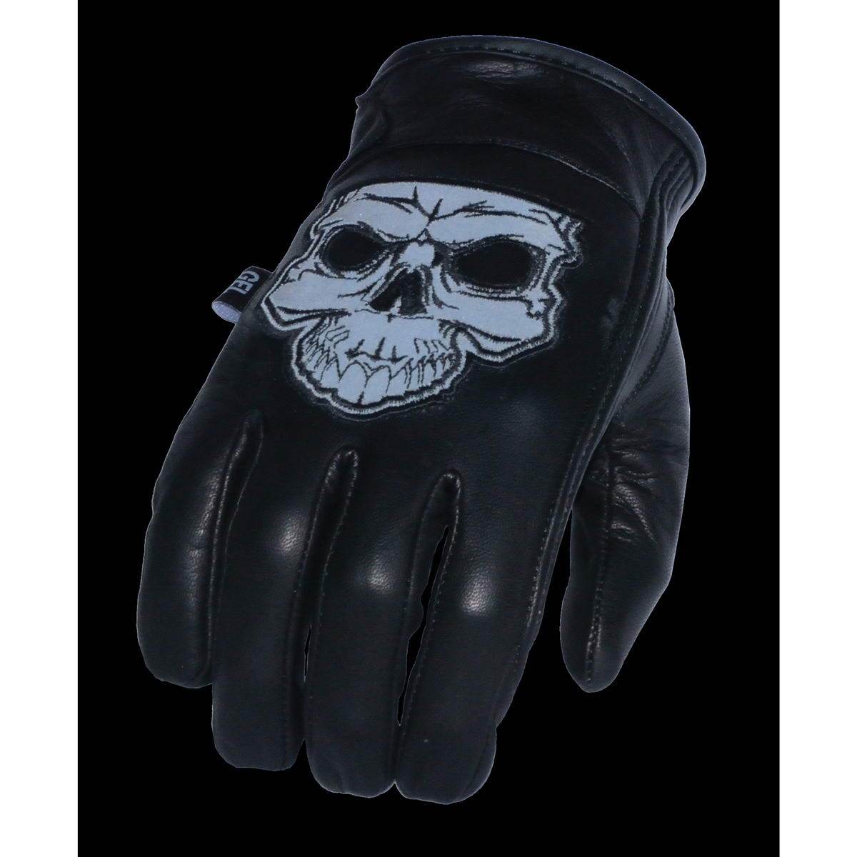 Milwaukee Leather MG7571 Men’s ‘Reflective Skull’ Black Leather Gloves with Cool Tec Technology