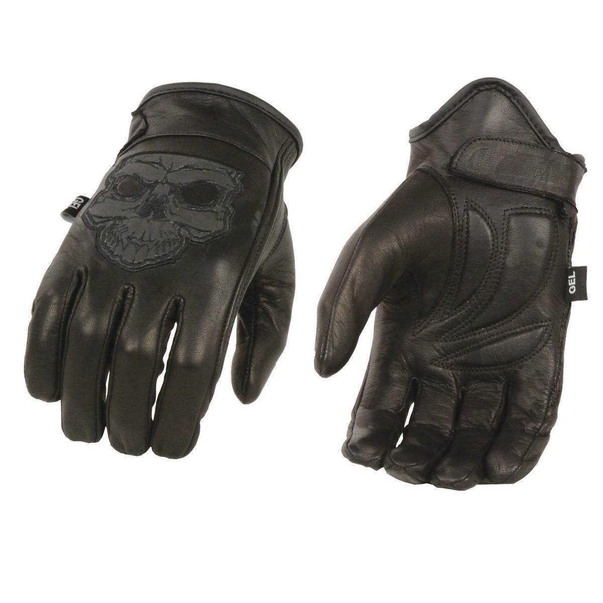 Milwaukee Leather MG7571 Men’s ‘Reflective Skull’ Black Leather Gloves with Cool Tec Technology