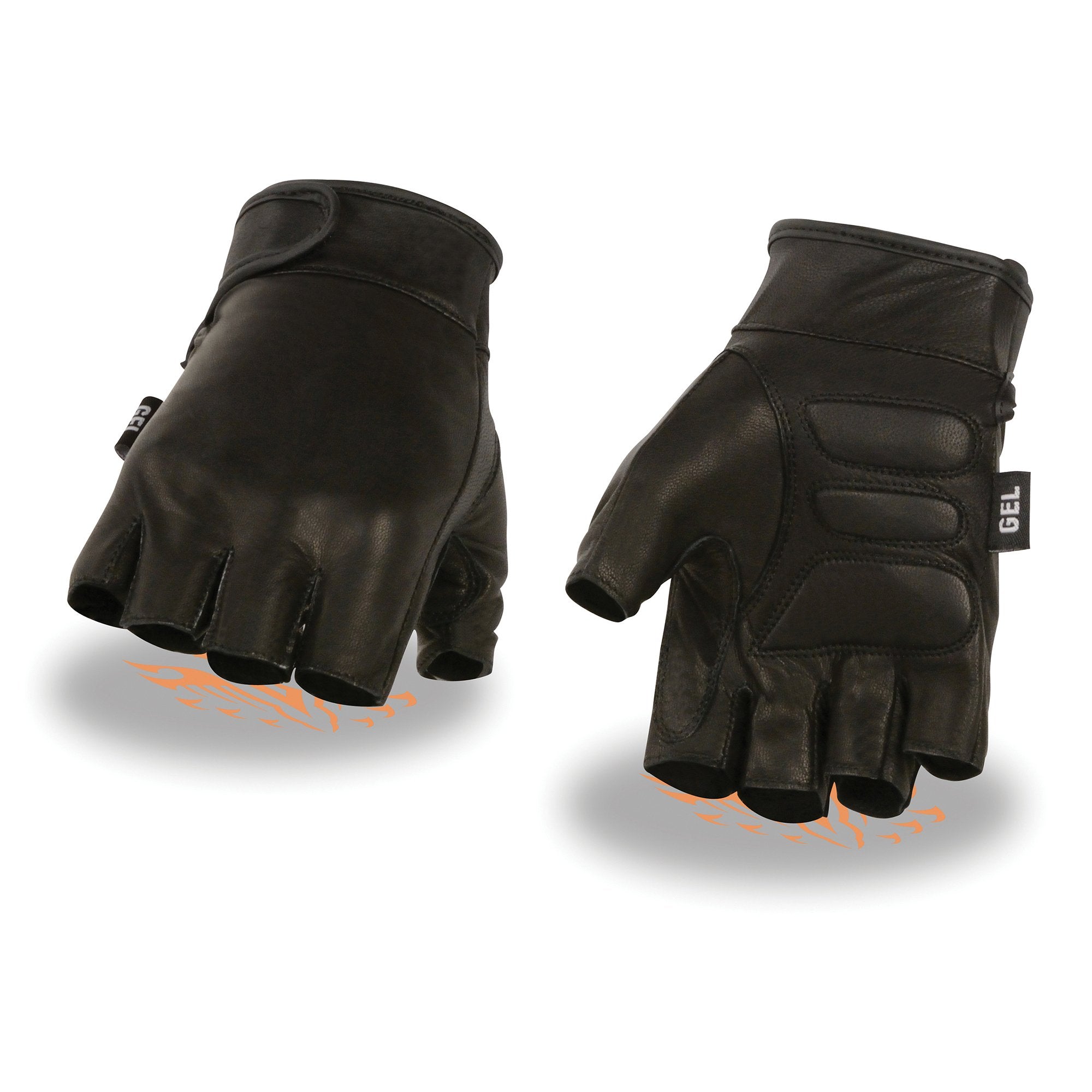 Milwaukee Leather MG7585 Men's Black Leather Gel Padded Palm Fingerless Motorcycle Hand Gloves w/ Full Panel Cover