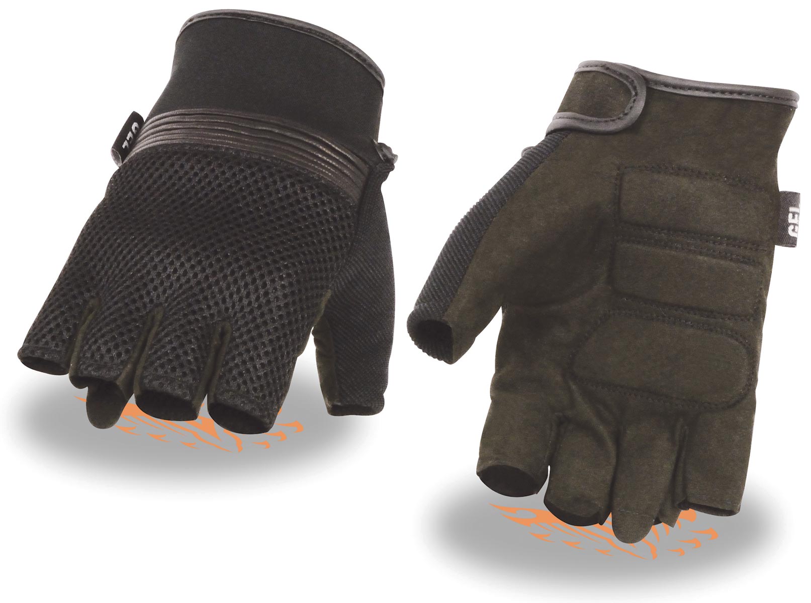 Milwaukee Leather MG7590 Men's Black ‘Amara Cloth’ Gel Palm Fingerless Motorcycle Hand Gloves W/ Breathable Mesh Material