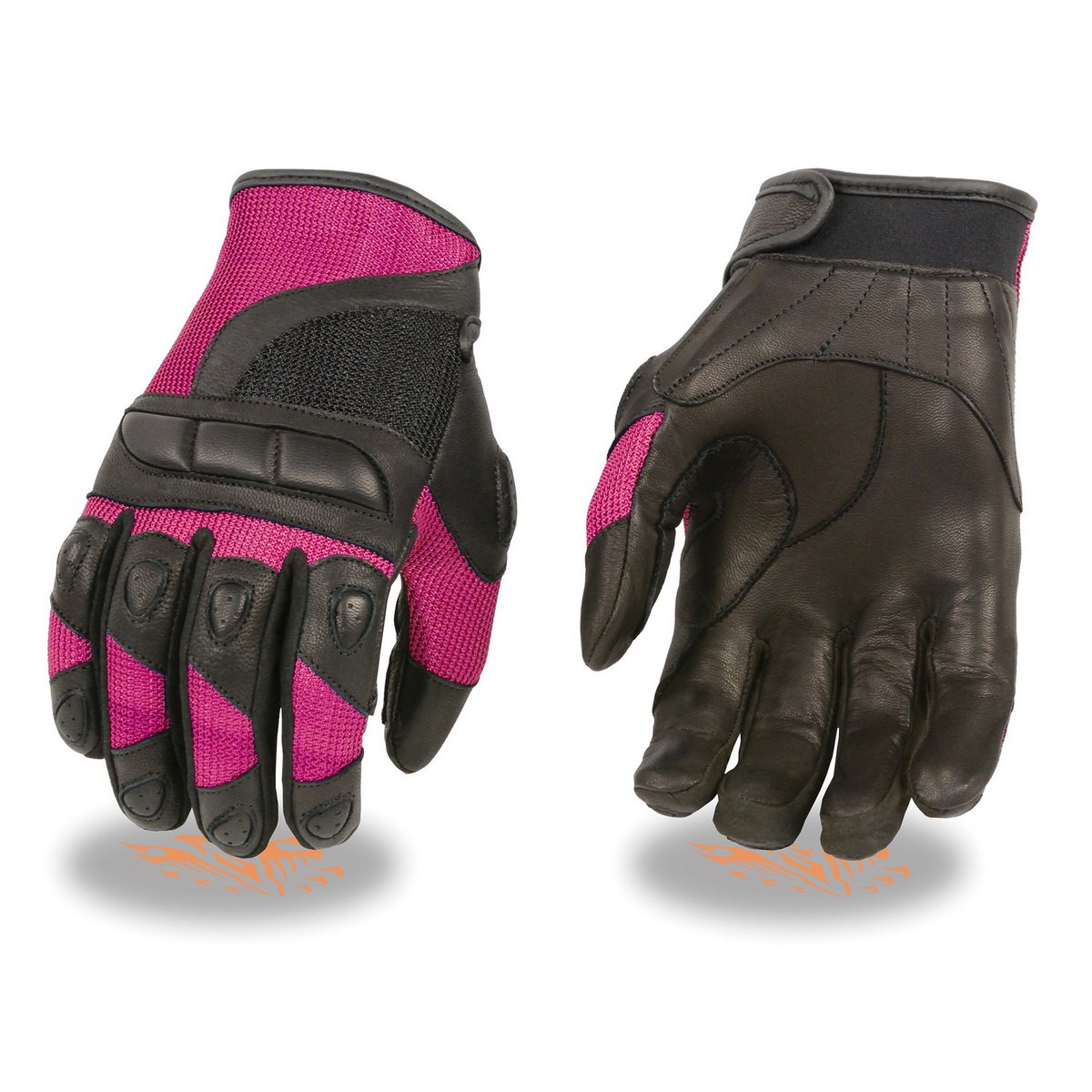 Milwaukee Leather MG7740 Ladies Black and Hot Pink Leather with Mesh Racing Gloves - Milwaukee Leather Womens Leather Gloves