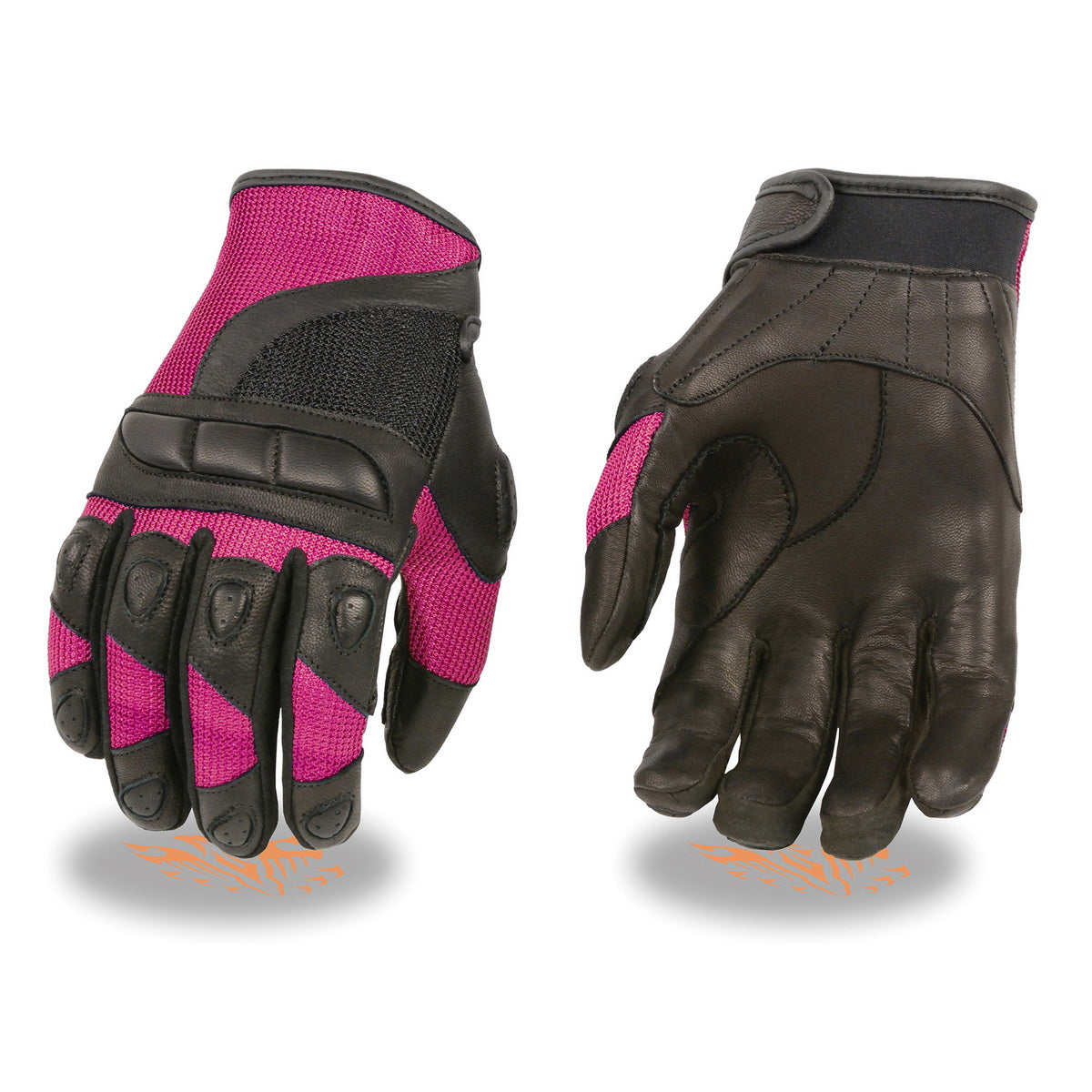 Milwaukee Leather MG7740 Women's Black and Hot Pink Leather with Mesh Racing Gloves