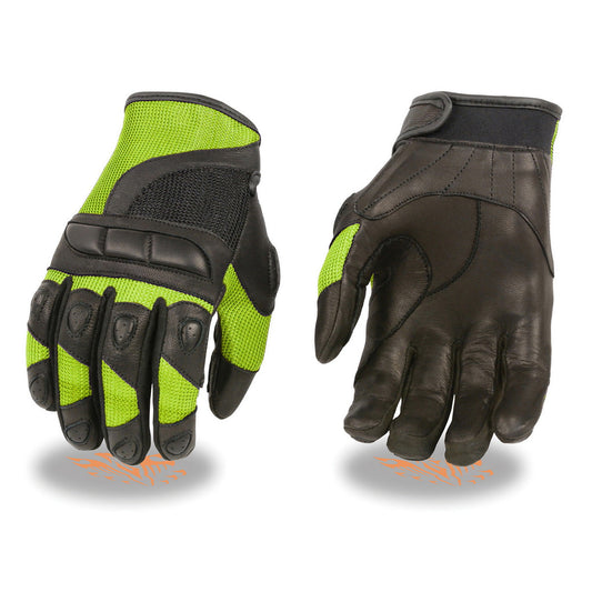 Milwaukee Leather MG7740 Women's Padded Black Leather and Neon Green Mesh Racing Motorcycle Rider Gloves