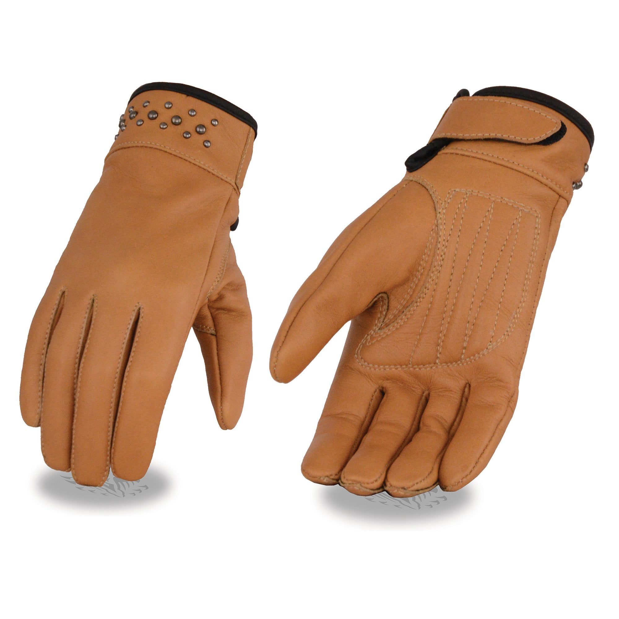 Milwaukee Leather MG7760 Ladies 'Riveted' Saddle Leather Gloves with Gel Palms - Milwaukee Leather Womens Leather Gloves