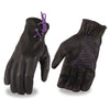 Milwaukee Leather MG7771 Women's 'Laced Wrist' Black and Purple Leather Gloves with Gel Palms