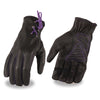 Milwaukee Leather MG7771 Ladies 'Laced Wrist' Black and Purple Leather Gloves with Gel Palms - Milwaukee Leather Womens Leather Gloves