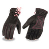 Xelement XG7772 Ladies 'Riding' Black and Fuchsia Leather Gloves with Gel Palms