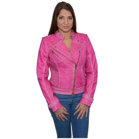 Milwaukee Leather SFL2840 Women's Maiden Pink Premium Sheepskin Motorcycle Fashion Leather Jacket with Studs