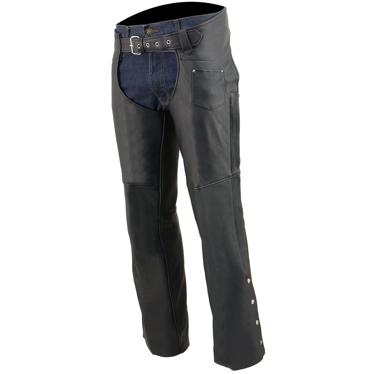 Milwaukee Leather ML1115 Men's Black Premium Naked Soft Leather Chaps - Fully Lined Over Pants for Motorcycle Rider