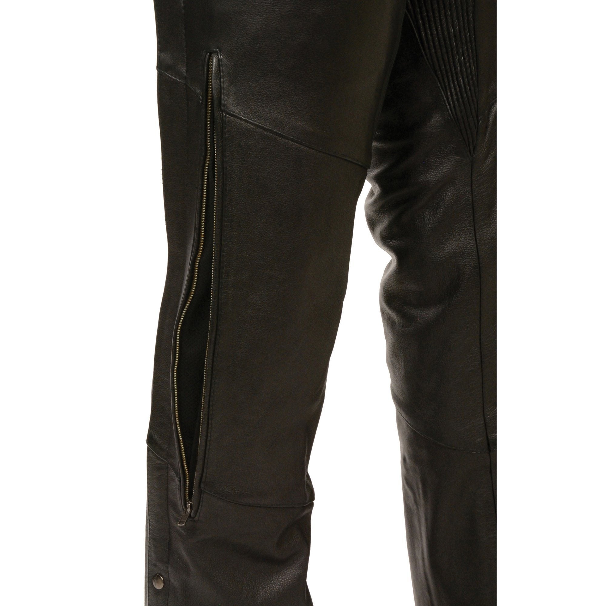 Milwaukee Leather ML1129 Men's Black Leather Vented Chaps with Stretch Thighs - Milwaukee Leather Mens Leather Chaps