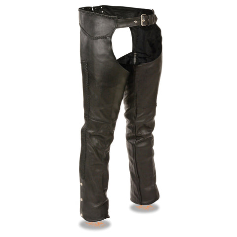 Milwaukee Leather Chaps For Men's Black Thin Braided Premium Leather J