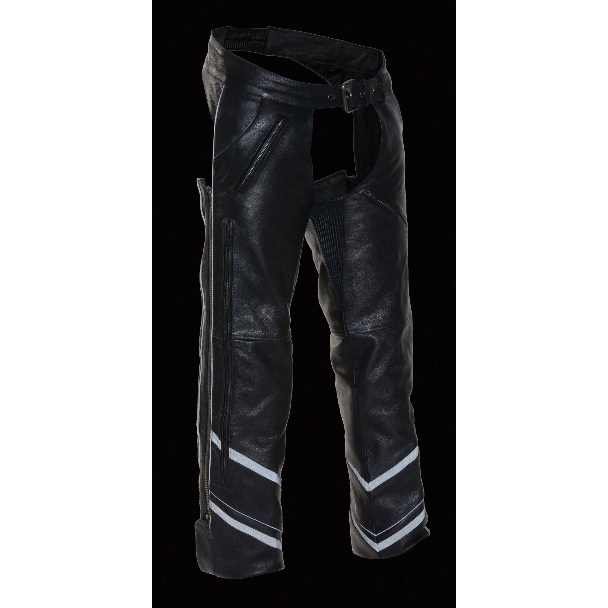 Milwaukee Leather ML1144 Men's Black Leather Vented Chaps with Reflective Piping - Milwaukee Leather Mens Leather Chaps