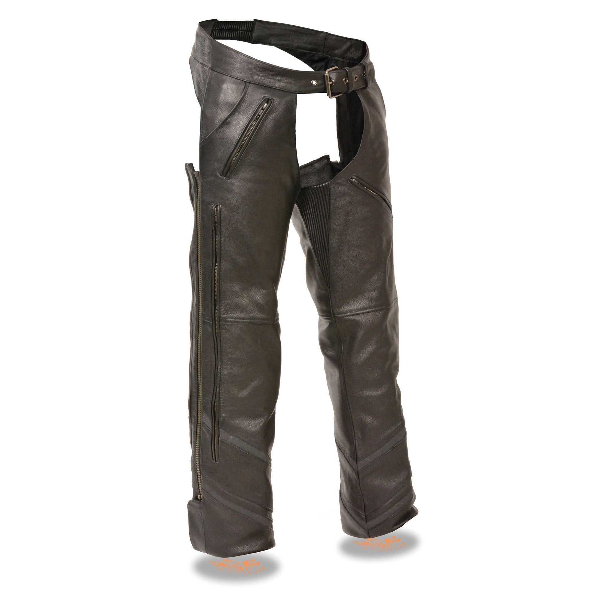 Milwaukee Leather ML1144 Men's Black Leather Vented Chaps with Reflective Piping - Milwaukee Leather Mens Leather Chaps
