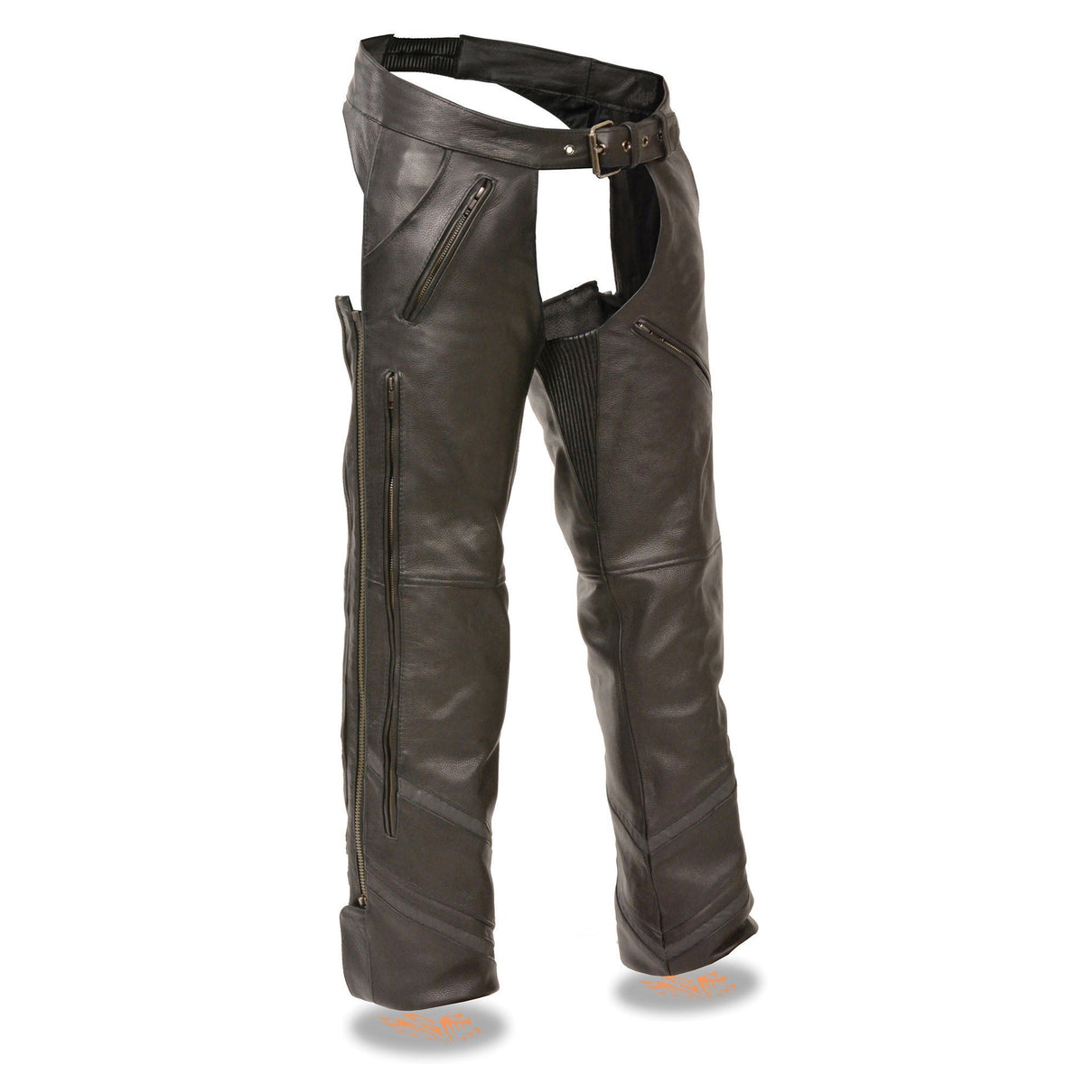 Milwaukee Leather ML1144 Men's Black Leather Vented Chaps with Reflective Piping - Milwaukee Leather Mens Leather Chaps
