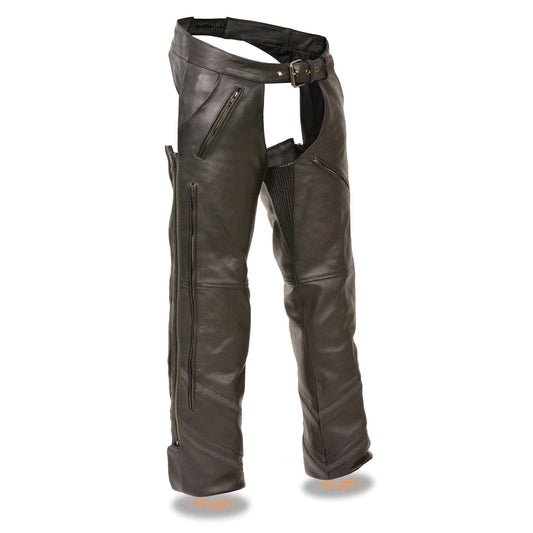 Milwaukee Leather ML1144 Men's Black Leather Vented Chaps with Reflective Piping - Milwaukee Leather Mens Leather Chaps
