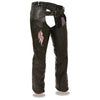 Milwaukee Leather Chaps for Women Black Naked Skin- Classic Black and Pink Wing Embroidery Motorcycle Chap- ML1179