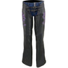 Milwaukee Leather Chaps for Women Black Low-Rise Waist- Double Buckle Reflective Embroidery Motorcycle Chap- ML1187