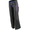 Milwaukee Leather Chaps for Women Black Low-Rise Waist- Double Buckle Reflective Embroidery Motorcycle Chap- ML1187