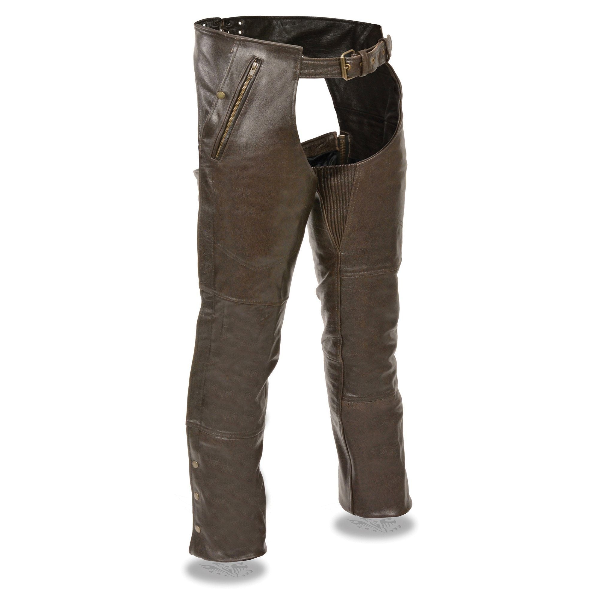 Milwaukee Leather ML1191RT Men's Retro Brown Leather Four Pocket Thermal Lined Chaps - Milwaukee Leather Mens Leather Chaps