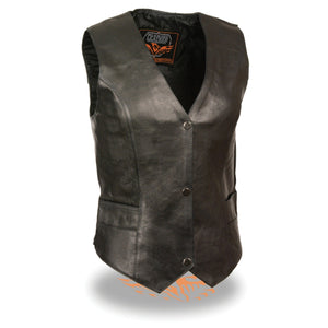 Milwaukee Leather ML1253 Women's Classic Black Leather Vest with Snap Front Closure - Milwaukee Leather Womens Leather Vests