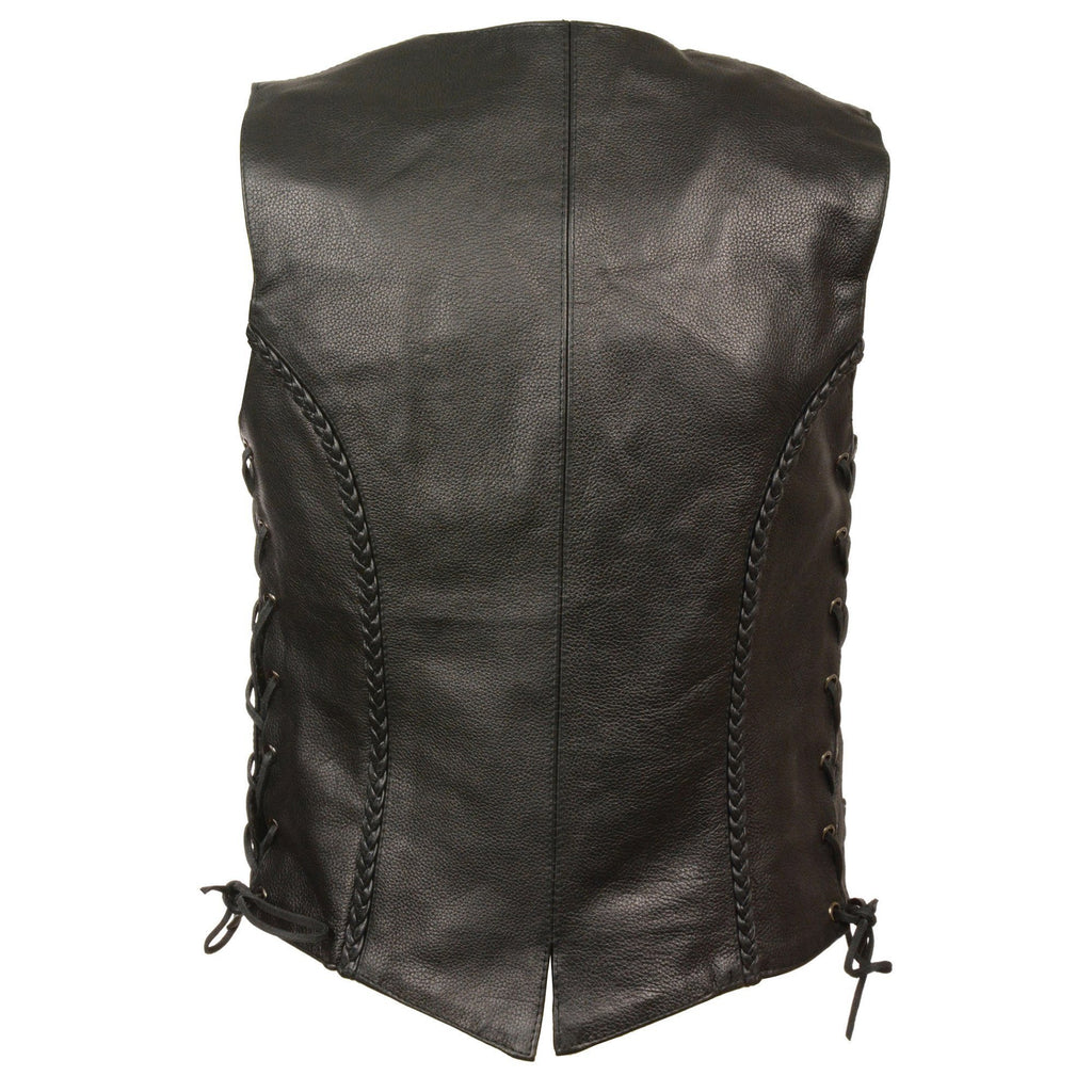 Milwaukee Leather ML1255 Ladies Black Braided Leather Vest with Side Laces - Milwaukee Leather Womens Leather Vests