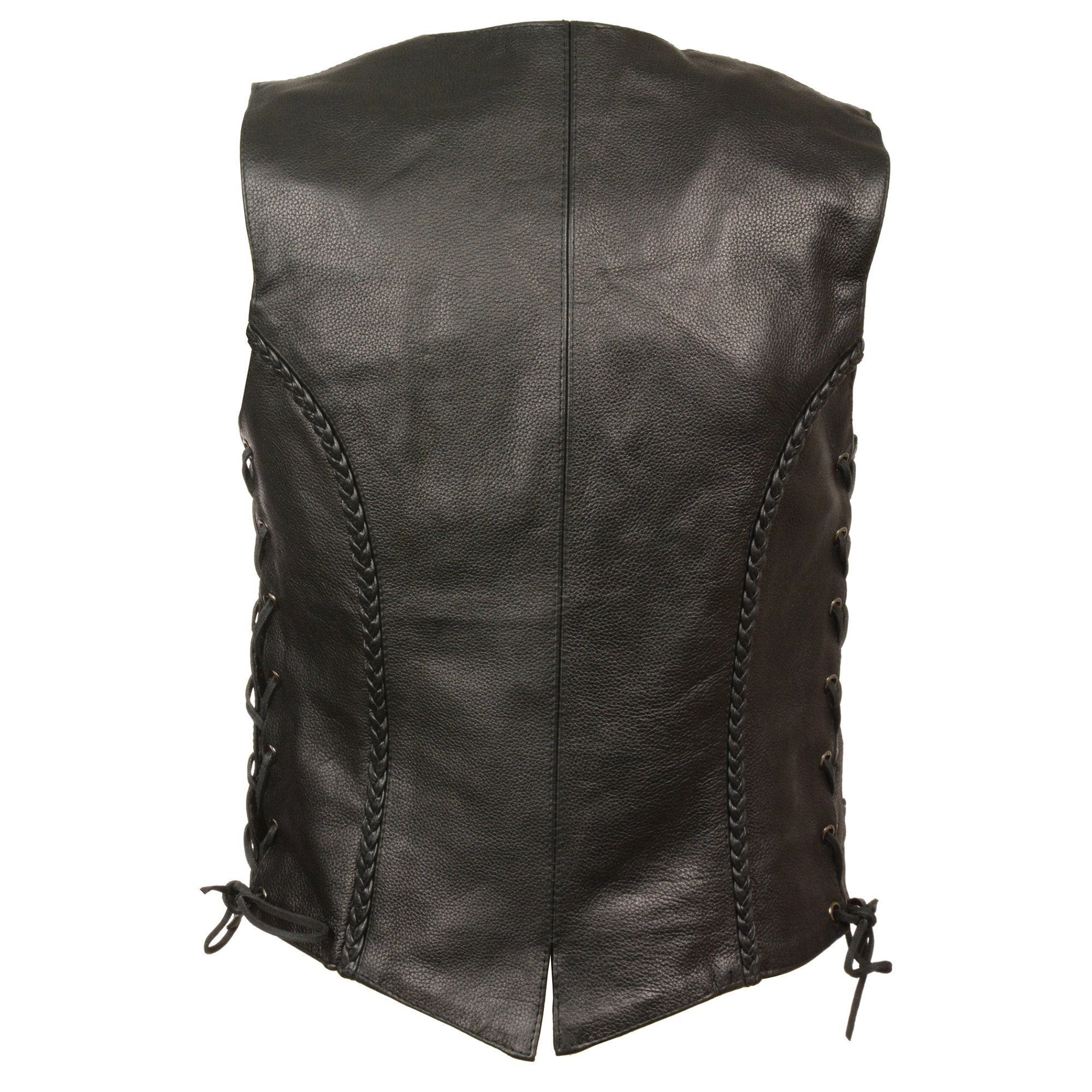 Milwaukee Leather ML1255 Ladies Black Braided Leather Vest with Side Laces - Milwaukee Leather Womens Leather Vests