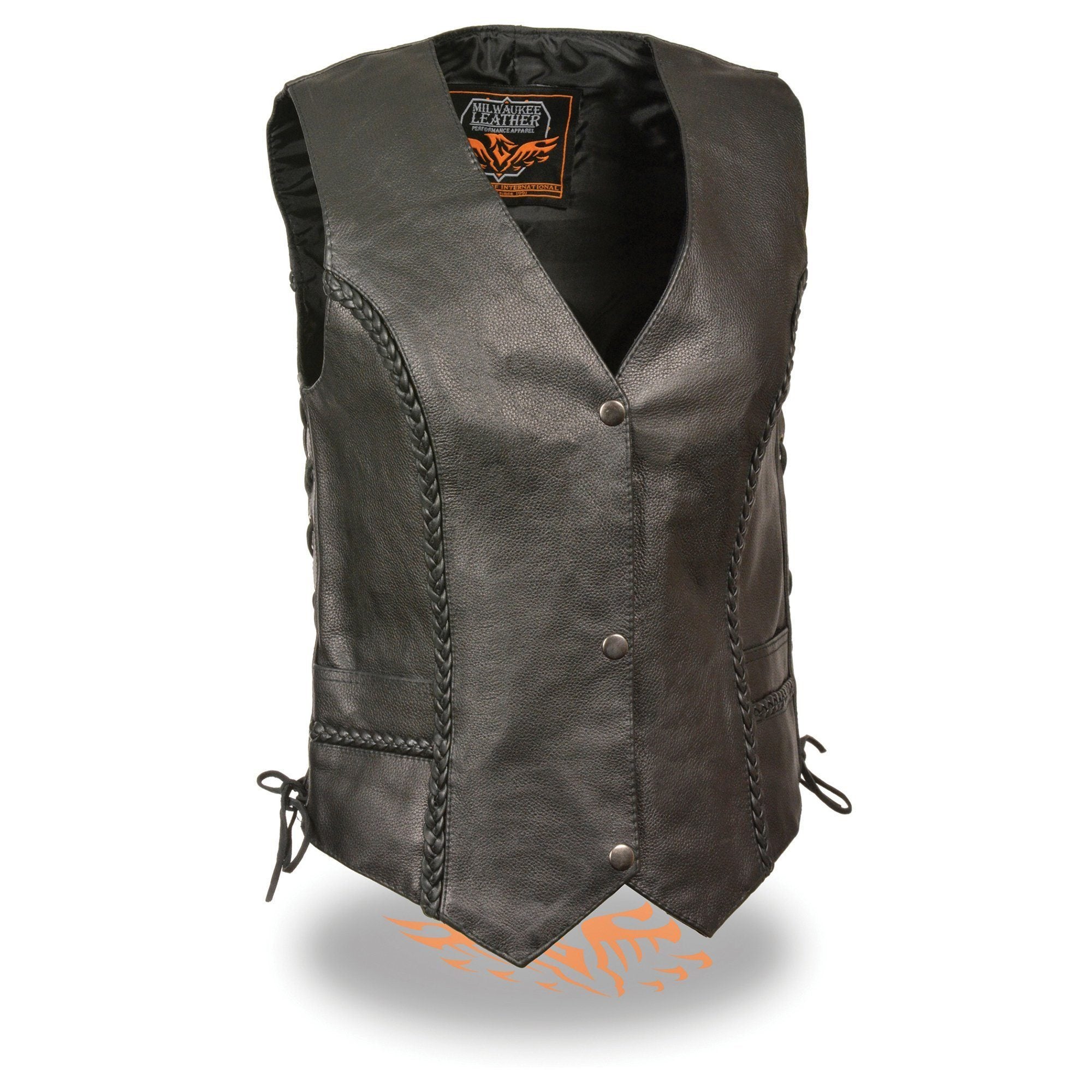 Milwaukee Leather ML1255 Ladies Black Braided Leather Vest with Side Laces - Milwaukee Leather Womens Leather Vests