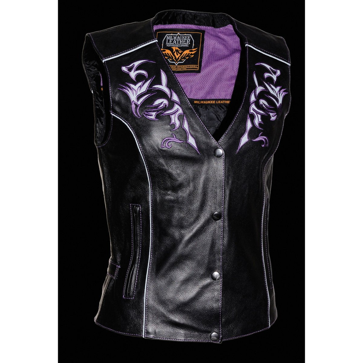 Purple leather sales motorcycle vest