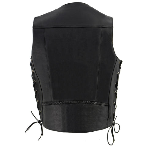 Milwaukee Leather ML1359 Men's Black Premium Leather Side Lace Motorcycle Rider Vest w/ Buffalo Nickel Snaps Closure