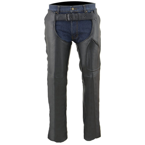 Milwaukee Leather Chaps for Men's Black Naked Leather Front 3-Pockets - Thigh Patch Pocket Motorcycle Chap - ML1766
