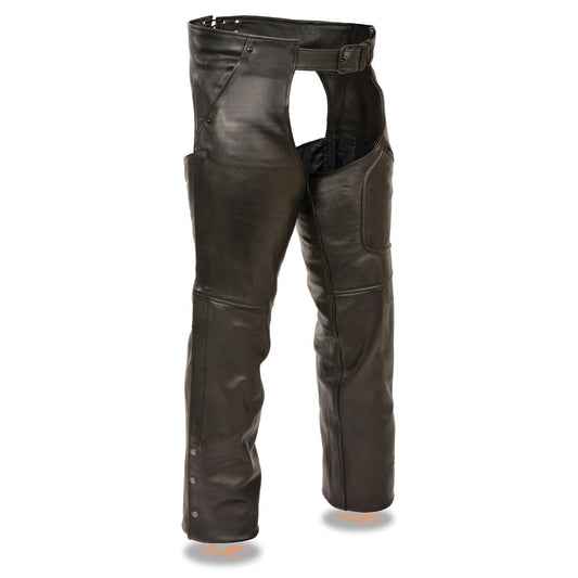 Milwaukee Leather ML1766 Men's Black 3-Pocket Leather Chaps with Thigh Patch Pocket - Milwaukee Leather Mens Leather Chaps