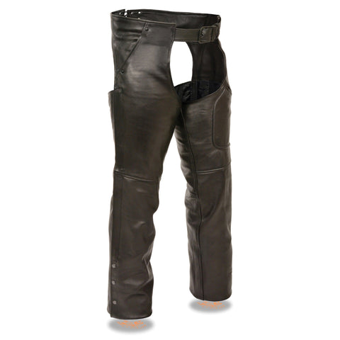 Milwaukee Leather ML1766 Men's Black 3-Pocket Leather Chaps with Thigh Patch Pocket - Milwaukee Leather Mens Leather Chaps