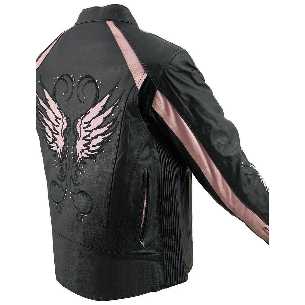 Milwaukee Leather X1952 Women's Black and Pink Embroidered and Stud Design Jacket