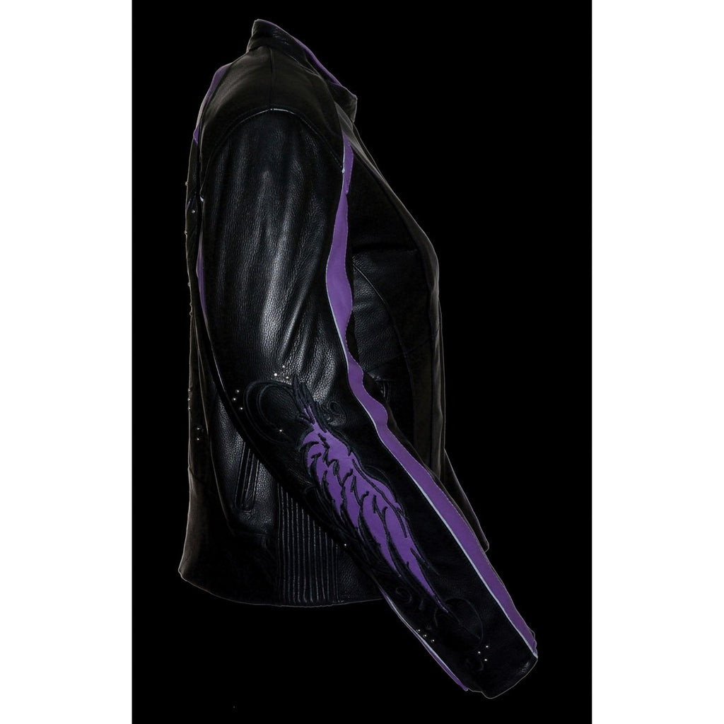Milwaukee Leather ML1952 Women's Black and Purple Embroidered and Stud Design Jacket with Gun Pockets - Milwaukee Leather Womens Leather Jackets