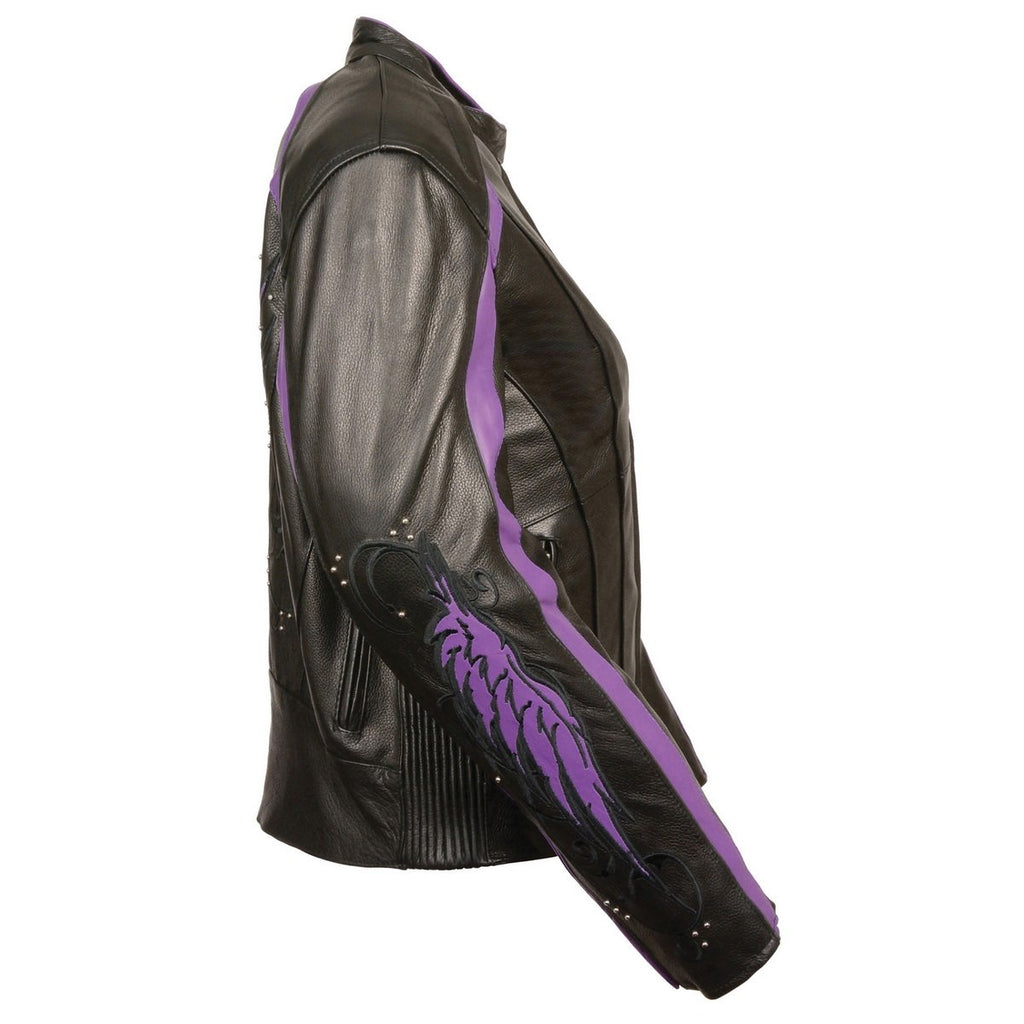 Milwaukee Leather ML1952 Women's Black and Purple Embroidered and Stud Design Jacket with Gun Pockets - Milwaukee Leather Womens Leather Jackets